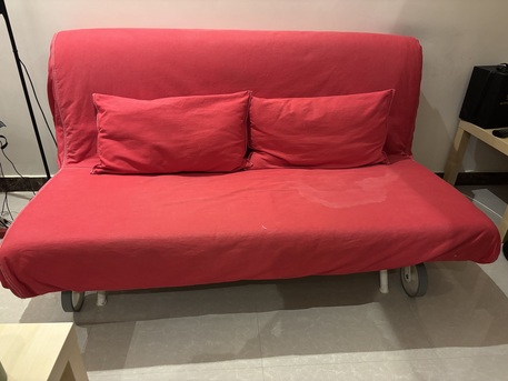 Riyadh, Furniture, SAR 500,  IKEA Sofa Bed, Red Color, 3 Seater, With 2 Pillows, Cover Is Removable & Washable