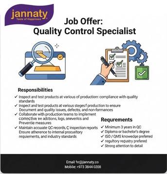 Hidd, Jobs, Quality Control Specialist