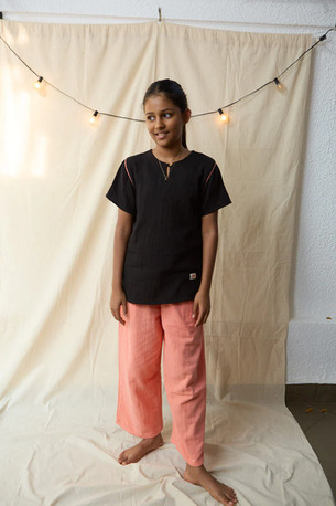 Goa, Clothing & Accessories, INR 1950,  Ulta Pulta Night Dress For Teenager Girl | Classic Black & Pink Organic Muslin Co-ords