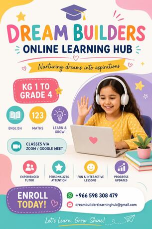 Dammam, Lessons Offered, Online Tutoring From KG1- Grade4