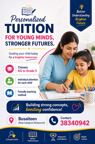 Busaiteen, Lessons Offered, Tuition Available Kg To 5 Th Grade