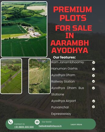 Noida, Apartments, Flats, Houses & Villas, INR 5000000/month,  Furnished,  3 BR,  2000 Sq. Meter,  Residential Plots For Sale In Ayodhya | Plots Near Ram Mandir