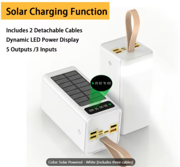Dammam, Electronics, SAR 175,  60,000Mah Solar-Powered High-Capacity Power Bank, With Emergency Lighting, Portable Design