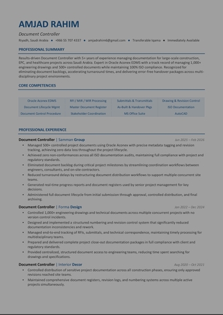 Riyadh, Job Seekers, Document Controller Available &ndash; 5+ Years EPC & Construction Experience, Riyadh
