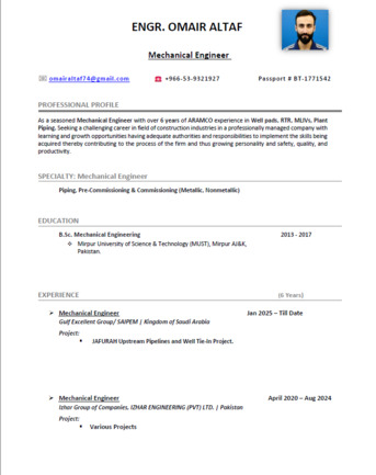 Jeddah, Job Seekers, Mechanical Engineer