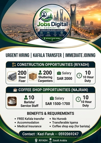 Riyadh, Jobs, URGENT HIRING: Multiple Positions In Saudi Arabia (Kafala Transfer)