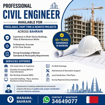 Manama, Construction, CIVIL ENGINEER | FREELANCE SERVICES IN BAHRAIN