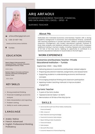Tunis, Job Seekers, Highly Qualified Economics & Business Teacher - Master&rsquo;s Degree - Trilingual (Ar/Fr/En)