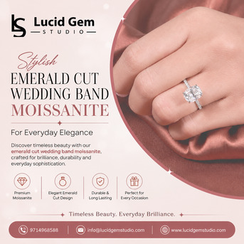 New York, Jewelry, USD 1,  Stylish Emerald Cut Wedding Band Moissanite For Everyday Elegance