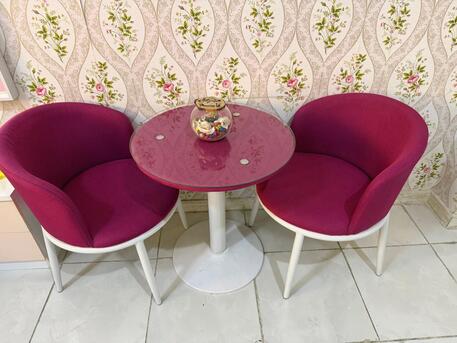 Al Aziziyah, Furniture, SAR 200,  Glass Top Round Table With 2 Cushion Chair Set