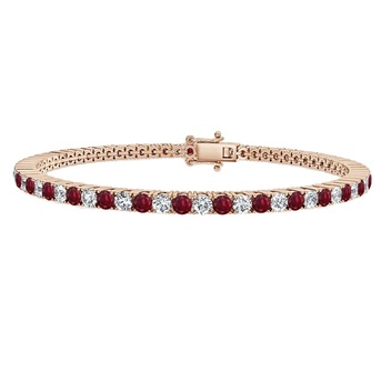 London, Clothing & Accessories, GBP 2483,  3.00 Ct Ruby And Diamond Tennis Bracelet, 18K Rose Gold