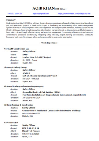 Riyadh, Job Seekers, HSE Officer &ndash; Experienced In High-risk Constructions & Multi-Zone Project Management