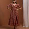 INR 1120,  Buy Women's Rust Printed Tier Dress Online