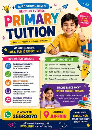 Juffair, Lessons Offered, PRIMARY TUITION CLASSES (Grade 1&ndash;5) &ndash; JUFFAIR