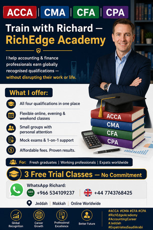 Jeddah, Lessons Offered, Your Experience Deserves A Global Credential(CMA/ACCA/CFA/CPA)
