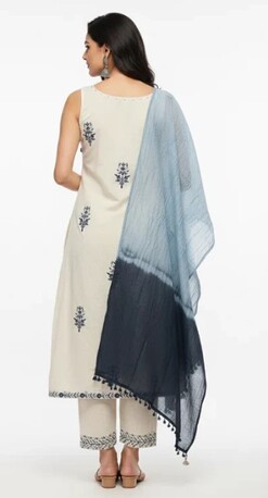New Delhi, Clothing & Accessories, INR 1499,  Buy Now: Elegant Cream Blue Cotton Suit Set &ndash; Holi Sale Rs. 1,299