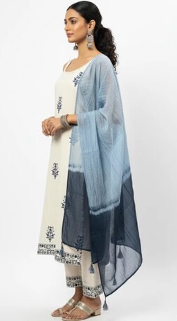 New Delhi, Clothing & Accessories, INR 1499,  Buy Now: Elegant Cream Blue Cotton Suit Set &ndash; Holi Sale Rs. 1,299