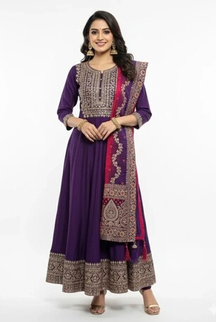 New Delhi, Clothing & Accessories, INR 2499,  Wedding Season Must-Have: Purple Anarkali With Maroon Dupatta Rs. 2,499