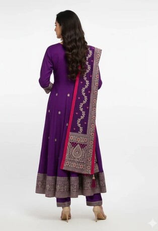 New Delhi, Clothing & Accessories, INR 2499,  Wedding Season Must-Have: Purple Anarkali With Maroon Dupatta Rs. 2,499