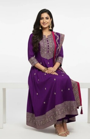 New Delhi, Clothing & Accessories, INR 2499,  Wedding Season Must-Have: Purple Anarkali With Maroon Dupatta Rs. 2,499