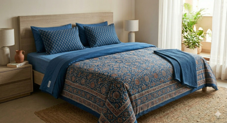 Mumbai, Household Items, INR 1499,  Blue Cotton Bedsheets &mdash; 245 GSM Pure Cotton, Handloom Woven, Natural Azo-Free Dyes