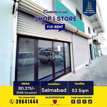 Salmabad, Shops, BHD 275,  53 Sq. Meter,  2 Shutter Commercial Shop For Rent In Salmabad BD.275/- Inclusive