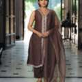 INR 3128,  Buy Women's Brown Embroidered Anarkali Set With Dupatta Online