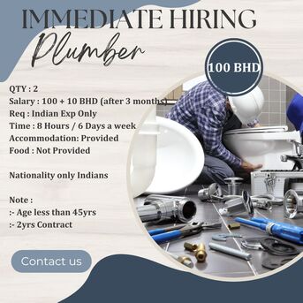 Manama, Jobs, *IMMEDIATE HIRING - PLUMBER- FROM INDIA*