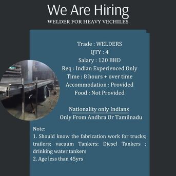 Manama, Jobs, *IMMEDIATE HIRING - WELDER FOR HEAVY VECHILES- FROM INDIA*