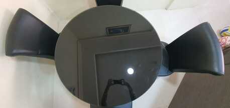Juffair, Furniture, BHD 40,  MODERN GLASS ROUND TABLE + 4 CHAIRS URGENT SALE 40 BHD Negotiable