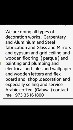 Riffa, Construction, Carpentery And Decoration Work