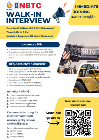 Abqaiq, Jobs, Urgent Hiring - Crane Operators - 50 Ton, 100 Ton, 200 Ton, 300 Ton Crawler
