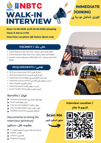 Abqaiq, Jobs, Urgent Hiring - Crane Operators - 50 Ton, 100 Ton, 200 Ton, 300 Ton Crawler