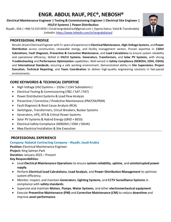 Riyadh, Job Seekers, Electrical Maintenance | Testing & Commissioning| Site Engineer | 0533194954