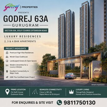 Gurugram, Real Estate For Sale, 3 BR,  2300 Sq. Feet,  Godrej 63A Gurgaon &ndash; Luxury Apartments Near Golf Course Extension Road