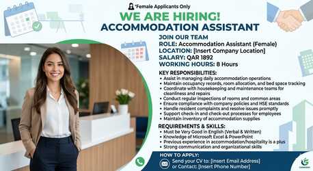 Riyadh, Jobs, We Are Hiring Accommodation Assistants Female