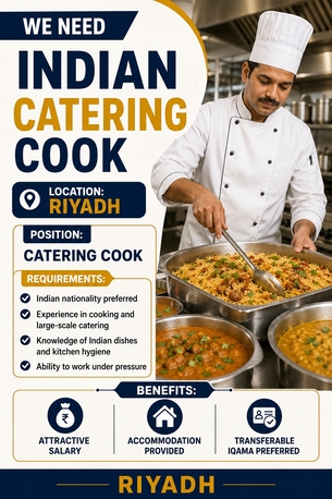 Riyadh, Jobs, Indian Catering Cook