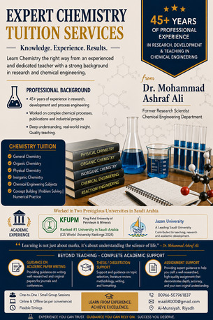 Riyadh, Education, EXPERIENCED CHEMISTRY TUITION & ACADEMIC GUIDANCE