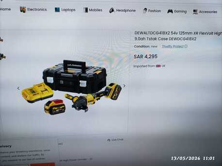 Dammam, Tools, SAR 04142,  Box Opened , Short Usage. Looking Like New  Dewalt DCG414T2-GB 54V 5 In. Cordless Angle Gr