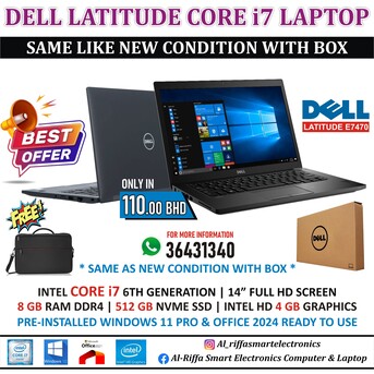 Manama, Computers, BHD 110,  DELL Professional Laptop Core I7 6th Gen 512GB M.2 SSD Built In CPR Reader & Backlit Key