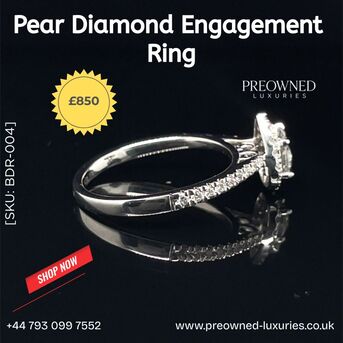 London, Jewelry, GBP 850,  Buy Elegant Pear Diamond Ring Pre-Owned Best Value UK
