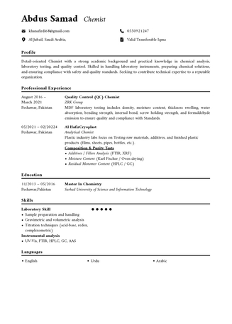 Riyadh, Job Seekers, Lab Chemist / Quality Control