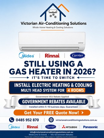 Melbourne, Electronics, AUD 999,  Still Using A Gas Heater In 2026? Switch To Energy-Efficient Electric Heating & Cooling!