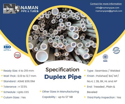 Mumbai, Materials, Duplex Pipe Manufacturers