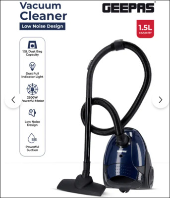 Riyadh, Household Items, SAR 100,  Geepas 2200W Pro-Suction 1.5L Bagged Vacuum Cleaner With Adjustable Airflow, Blue/Black