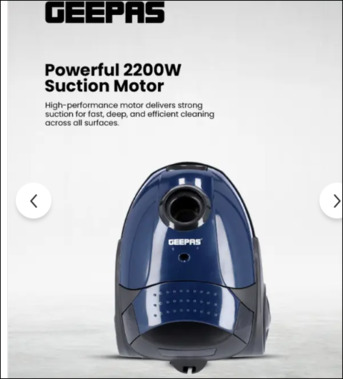 Riyadh, Household Items, SAR 100,  Geepas 2200W Pro-Suction 1.5L Bagged Vacuum Cleaner With Adjustable Airflow, Blue/Black