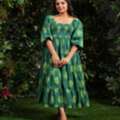 INR 1311,  Buy Women's Green Long Dress With Balloon Sleeves Online