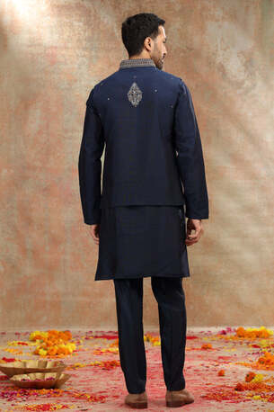 Ahmedabad, Clothing & Accessories, INR 14999,  Navy Blue Silk Koti Kurta With Resham & Cutdana Work