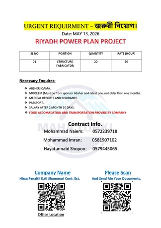Riyadh, Jobs, Structure Fabricator