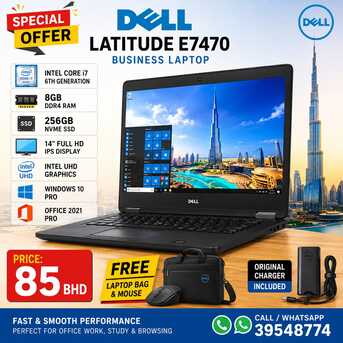 Manama, Computers, BHD 85,  Dell Core I7 6th Gen 8GB RAM 256GB NVMe SSD FHD Win 10 Pro Office Ready WhatsApp /39548774